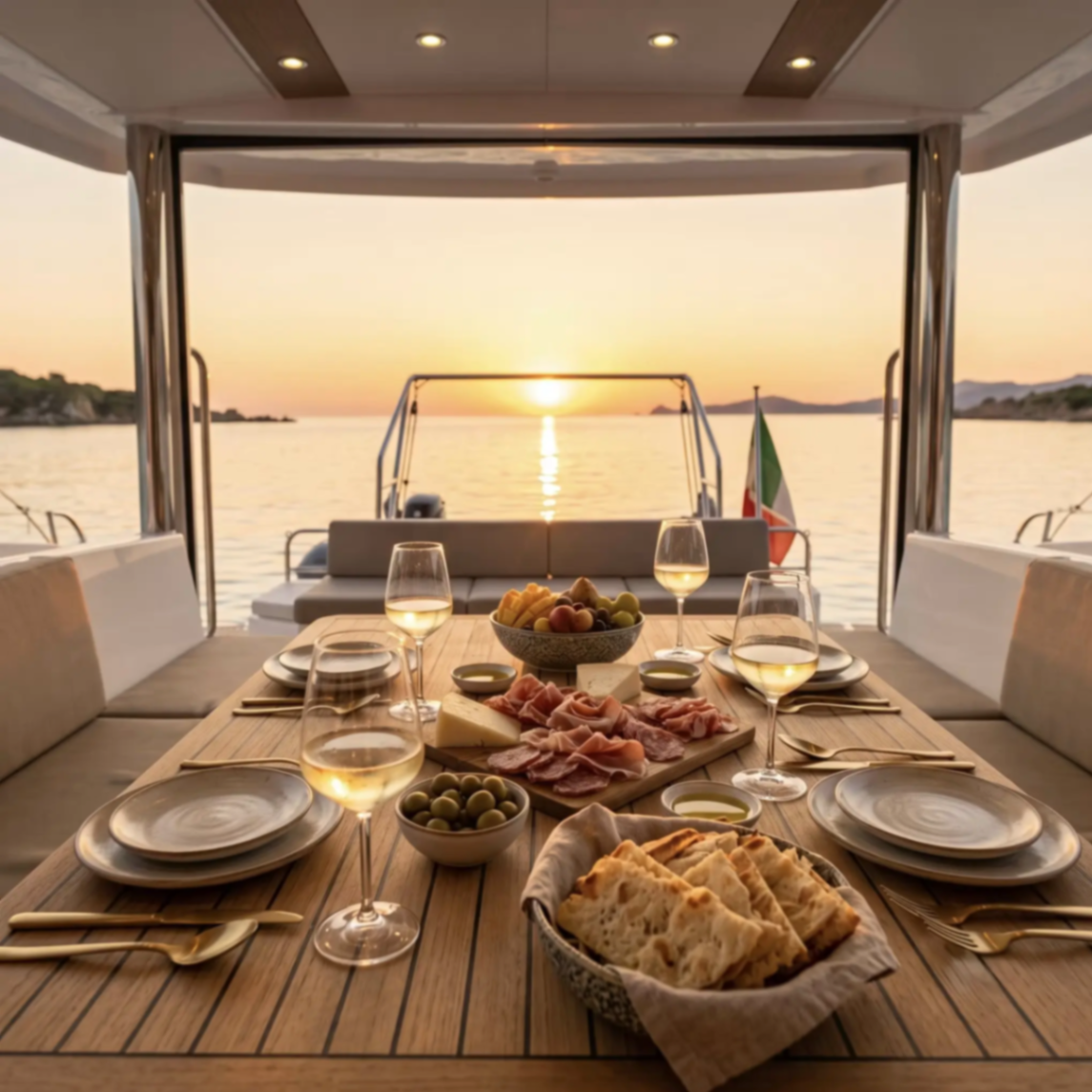 Cena a bordo al tramonto